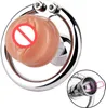 Flat Stainless Steel Chastity Lock Simulated Silicone Pink Vagina Male Chastity Cage Penis Cage Cock Ring Inverted Imitation Women Vagina Chastity Devices Lock