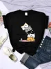 T-shirt Sleep con gatto impilato carino non guardare t-shirt da donna con stampa mouse comodo top top creativo creativo maglietta femminile da donna t-shirtl2404