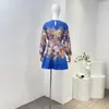 Robes décontractées de haute qualité lin en lin bleu imprime