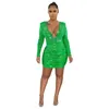 Sukienki swobodne Glitter Green Rhinestones Hem Mesh Dress For Women Glam Long Rleeve Corset Sequins Party Srabe Celebrities Stroje