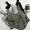 Frauen Tanks Camis Heliar Damen reine Baumwollweste mit BH Polster Y2K Sport geschnittene obere gestrickte unregelmäßige Saumweste Sommer 2024L24029