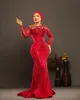 2024 Klassische Plus -Größe ASO EBI Prom Kleider für besondere Anlässe Promdress Illusion Langarmes Perlen Spitzen -Birthday -Kleid zweite Empfangskleid Verlobung Am797