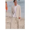 Costumes pour hommes Summer Single Breasted Beige Notch Linet Linet 2 pièces Pantalons de veste Slim Fit Tenues de haute qualité Blazer 2024
