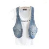 Giubbotti da donna Donne gilette estive in denim in denim senza maniche velette casual top corte