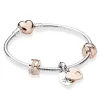 S925 STERLING SIRE LUXURY BRACELET SET BEADED PINK GIRLY HEART FIT ORIGINAL PANDORA BRACELET FI JEWELLRY DIY Women's Gift with Box 16-21 K8ie＃