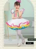 Bühnenbekleidung Prinzessin Rock Fluffy Performance Kleid süßer Kinder tanzt sieben Regenbogen
