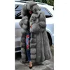 Damesbont 2024 Est faux jas vrouwen verdikken herfst winter warme capuchon super lange lagen dames en jassen