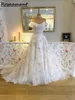 Stampa floreale Abiti da sposa a-line da abiti da sposa a piega della spalla Robe de Mariee