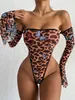 Modello leopardo femminile europeo e americano Sexy Women Maniche a maniche lunghe dalla tuta per spalla Fun Stim Women's Fun Werewwear N0057