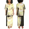 Vestidos casuais Pultasi de garotas polinésias personalizadas do PULETASI FILHAS Conjunto de saia de verão de manga curta Long e branca