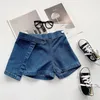 Шорты девочки Детская одежда 2024 Летняя эластичная талия повседневная мода кнопка хлопковая сплошная темно -синяя джинсовая ткань