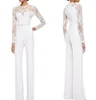 2019 Biała Elie Saab Mother of the Bride Pant Suits kombinezon z długimi rękawami koronkowe ozdobne damskie sukienki