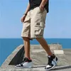 Mäns shorts Mens Cargo Pants Knee Shorts Classic Summer med flera fickor Stor bomull Halva Khaki Gray Q240427