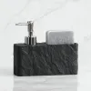 Zet zeepdispenser met spons gootsteen en badkamerzeep dispenser imitatie zwarte rots vloeistof hand en afwasmiddel dispenser