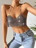 Tank femminili Akyzo Metallic Crop Top Top Monocromatico Cinghie senza schienale Camisole Bling Party Rave Festival Fashion Y2K