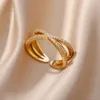 Полосы колец циркон женский кросс -кольцо с золотой, покрытой открытой нержавеющей сталь