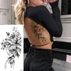 Großgröße schwarzes Blumenmuster gefälschter Tattoo Aufkleber für Frauen Punkt Rose Pfingstrose vorübergehende Tätowierungen DIY Wassertransfer Mädchen 240423