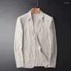 Men's Suits Man Blazer Thin Linen Mens Summer White Single Suit For Men Cotton Sunscreen Jacket Slim Fit Casual 2024