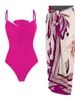 Swimwear féminin S - XL 5 Couleurs avec Sarong Sarong Sarong Sweetwear One Piece Swimsuit Fe High Leg Cut Nouted Bather Bathing Fssction Swim K5181 D240429