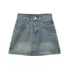 Retro Dark Short a Word Denim Rock Spring Y2K Vintage Frauen Korean High Belt Miniröcke Taille Jean Kleid 240424