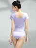 Stage Wear Dance Disfraz de baile Gimnasia Ballet Cuerpo Ballet Adulto Examen de arte femenino Jumpón de manga corta Top Long th
