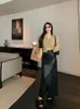 Skirts Women's High Waist Sheepskin Long Skirt Female Slimming Ankle Length Wide Slit Spring Autumn