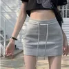 Jupes gidyq femmes jupe bordées décontractée coréenne de mode fashion dames hautes taille mini solide tout match y2k lacet une ligne