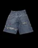 JNCO Shorts Y2K Hip Hop Graphic Retro Blue Baggy Jeans Denim Gym Pants Mens Womens High Waist Basketball 240426