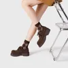 Dress Shoes College Style Leather For Women 2024 Lace-Up Round Toe Oxford Retro Cow Suede Dick-Soled