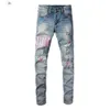 Small Hole Demin Mens Amiirii Slim High #1316 Jean Purple Broken Jeans Patch 2024 Fit Mens Feet Pants Fashion Street 5QF1