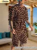 Leopard Print Tracksuit Men kläder Kort ärm T -skjorta Set Shorts 2 -stycken kostym överdimensionerad avslappnad vintage lyxmärke kläder 240422