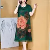 Partykleider Frauen chinesische grüne Seide Satin Kleid Sommer Kurzarm Eleganter Luxusabend 2024 Koreanisches Vintage Festival