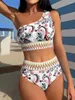 Dames badmode 2024 paisley print een schouderzwempak vrouwen hoge taille bikini vrouwelijke zwembaden baden zwemzwempak strandkleding