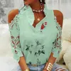 Damenblusen Hemden Sommer Womens trägerloser Top lässig sexy hohle Blumengedruckte Frauenhemd elegant V-Ausschnitt Short Sve Lace Shirt Blau 19361 Y240426