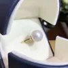 Cluster Rings Gorgeous And Realistic Super Large 11-10mm Round Natural South China Sea Gold Whute Pearl Ring 925s