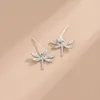 Stud Earrings Full Crystal Dragonfly Silver Plated Jewelry Insect