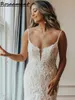 2024 Schep 3D Appliques Lace Mermaid Wedding Jurken Spaghetti Riraps Open Back Boho Bridal Ghowns