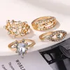 Klusterringar Fashion Crystal Gold Color Set For Women Vintage Round Hollow Geometric Zircon Ring Eye Charm Joint Girls Jewelry