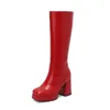 Stivali rosso argento più taglia 46 47 48 grandi scarpe piattaforma pesanti tacchi alti zip