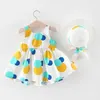 Mädchenkleider Neue Sommer Neugeborene Baby Kleidung Set Cartoon süßes Druck Baumwollschmelze Blumen Strandkleider+Sunhat Kids Prinzessin Kleid