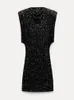 Fashion Pailletten Mini Kleid für Frauen elegant O-Neck Fly Sleeve Shiny Short Doke weibliche schicke Club Abendparty Vestidos 240425