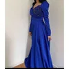 Aso Royal Árabe 2024 Ebi Azul Sereia Os Vestidos da Noiva Cetim Misquinho Prom Partimento Formal Festa Festa de Celebridade Mãe do Groom Vestido ZJ044