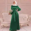 Vrouwen moslim satijnen jurk zachte elegante vaste lange jurk losse taille veter casual elegante feestjurk hijabs voor meisjes s-2xl 240415