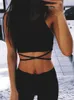 Kvinnors tankar Camis Summer Crop Top Blusa Womens ärmlös Sexig bandage t-shirt Topp Fashion Black Lace Up Tank Top Tumblr Womens Topl240429