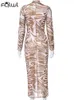 Robes décontractées Habbris Brown Sexy Ribbing Bodycon Conse de robe Longue soirée pour les femmes 2024 Print à manches d'automne Maxi Fashion Booty