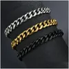 Kette Hüfte Edelstahl Bordsteinkubanische Armband Männer Einfache Goldfarbe Herren Uni Handgelenk Schmuckgeschenk Geschenk 231016 Drop Lieferung Armbänder OTC2i