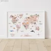 World Map Canvas Painting Pastel Animal Theme Educational Wall Art Nordic Posters and Prints Pictures for Kids Room Decoration 240426