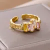 Anneaux de mariage Square Zircon Salons en acier inoxydable pour femmes Gold Color Dinger Ring Vintage Bijoux Accessoires Gift Gift Anillos Mujer