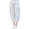 Calça feminina linho de algodão Mulheres sólidas 2024 Lanterna de verão High cintura solta calças folgadas casuais