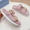 Suede strap slides Ecru 1XX692 designer slides sandals womens slide sandal Upper with metal buckle triangle slides casual style slides Flat Sandals Luxury Slide